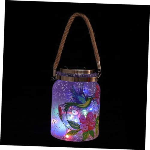 Angoily Solar Powered Jar Lamp Hummingbird and Butterfly Decal Glass Bottle Garden Solar Light for Outdoor Lawn and Courtyard