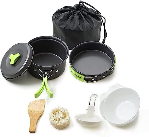 DEEDAV Camping Kochgeschirr Camping-Kochgeschirr-Set, Outdoor-Camping-Geschirr, Kochset, Reise-Picknick-Set, Passend Für 1–2 Personen Wandern Trekking (Color : Grün, Size : 6pcs)
