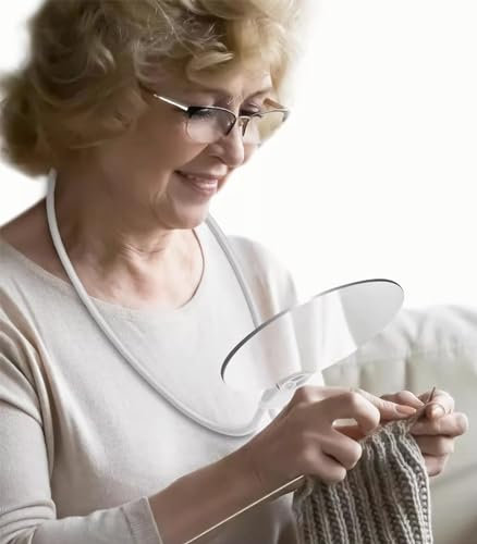Lupe mit Schwanenhals mit Ständer, Hands-Free Lupenbrille für Senioren Groß Ohne Licht, 3X Leselupe für Bücher zum Umhängen bei Sehschwäche Sehbehinderte, Ultra Clear Lens Nackenlupe