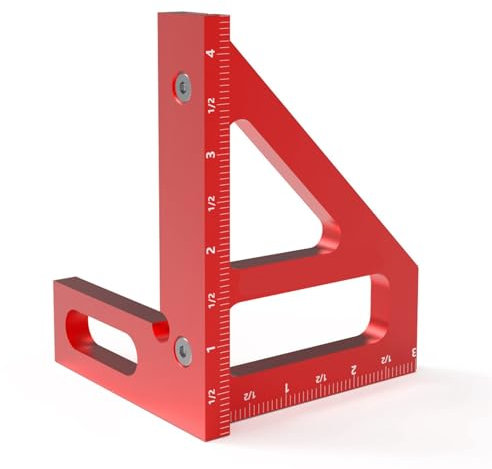 Hapivida Woodworking Square Protractor, Aluminum Alloy 45/90° Miter Triangles Ruler 3D Multi-Angle Measuring Tool for Carpenter Engineer(Red)
