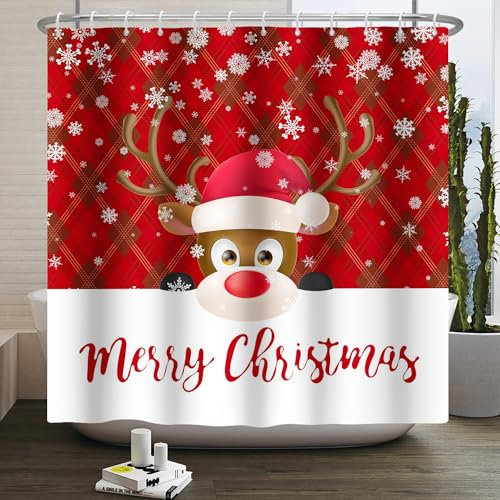 Duschvorhang Weihnachten Elchhirsch Duschvorhang Stoff Polyester Badevorhang Shower Curtains Antischimmel Duschvorhang Wasserdicht Duschvorhänge Duschvorhang 240x200 mit 12 Duschvorhangringen