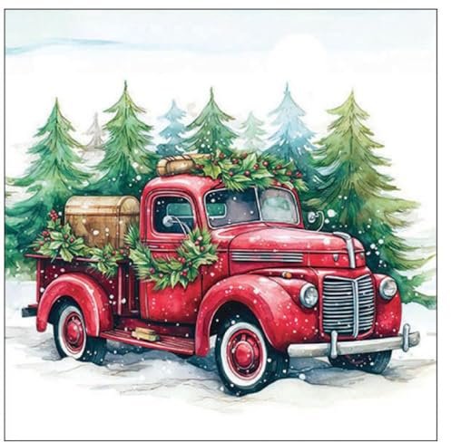 20 Servietten Weihnachten Auto im Winterwald als Tischdeko. Papierservietten mit Motiv. Auch für Decoupage und Serviettentechnik 33x33cm