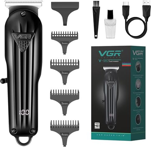 VGR Electric Beard Hair Trimmer Men Rechargeable - USB-C - Cordless Clippers 120 Min Battery - Stainless Steel Blades - Male Face Grooming Kit for Moustache, Neck, Stubble, Sideburns, Bald Head