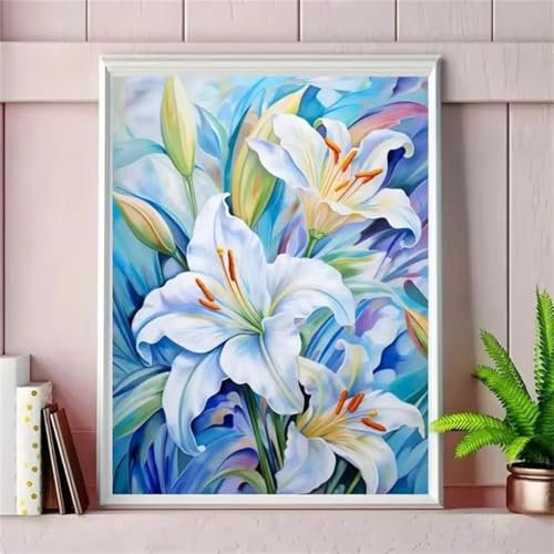 Malen Nach Zahlen Erwachsene,DIY Schöne Lilien Paint by Numbers,malen nach zahlen kinder mit Pinseln und Acrylfarbe,Handgemalt Leinwand Ölgemälde Set für Home Décor 50x65cm(Frameless)