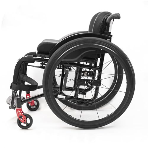 Rollstuhl aus Aluminiumlegierung für Erwachsene – Leichter Sport-Klappstuhl mit Handbremsen und Schnellspanner-Hinterrädern – Mobilitätshilfe für Selbstmobilitätshilfe (Black, Seatwidth36cm142in)