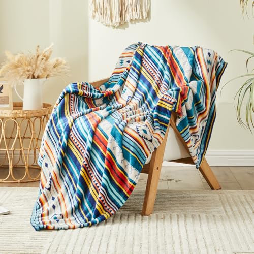 Qucover Kuscheldecke 150x200, Wohndecke Boho Decke Buntes Streifenmuster, Couchdecke Weich Warm Wolldecke Flauschig, Sofa Decke für Reisen Zelten Outdoor Hohes Stoffgewicht 260 GSM