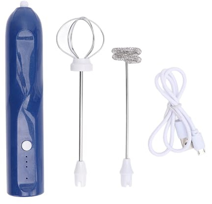 Mousseur de Lait à café à Main Rechargeable, Mousseur de Lait électrique à Mousse Mélangeur de Boisson étanche avec 2 Accessoires de Fouet pour Cappuccino, café, Latte (Bleu)