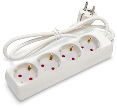 Regleta 4 vías sin Interruptor, 1,5 m, 3G, 1,5 mm² Blanca, Ideal para conectar múltiples Dispositivos eléctricos en casa o Oficina.