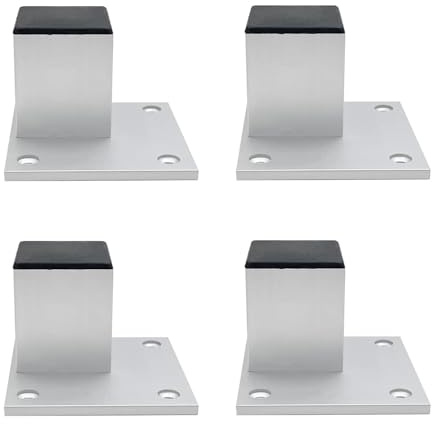 SagaSave 4 Pcs Furniture Legs, 50mm Aluminum Alloy Square Sofa Furniture Feet with Protective Pad, Heavy Duty Cabinet Legs for Sofa Bed DIY Furniture, Silver