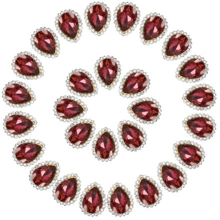 PATIKIL 0.5 Sew on Rhinestones, 50 Pcs Tear Drop Crystal Rhinestones Pointback Gem Stones Metal Flatback for Craft Shoes Dress Clothes Earring Belt Sewing Decoration, Burgundy