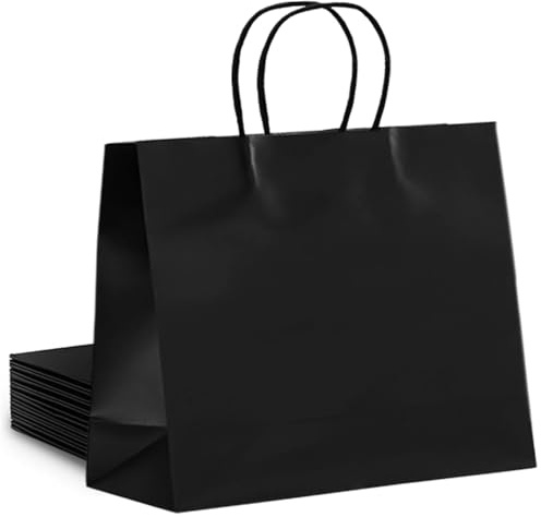 Favuit Kraftpapperspåsar med snörhandtag, 6 st, 31 x 42 x 13 cm, shoppingförpackningar, bröllop, födelsedag, jul, svart (stor storlek)