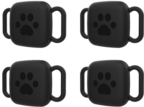 Feigand 4 Pack Case Tile Mate 2024 Tracker, Soft Silicone Holder Anti-Scratch Finder Protective Cover with Carabiner Accessories for Dog, Cat, Pets Collar (4PCS Black)