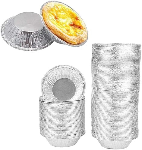 Ymhapp 50 latas plateadas para tartas, moldes pequeños para tartas, moldes redondos de papel de aluminio desechables para tartas, moldes de aluminio para hornear tartas