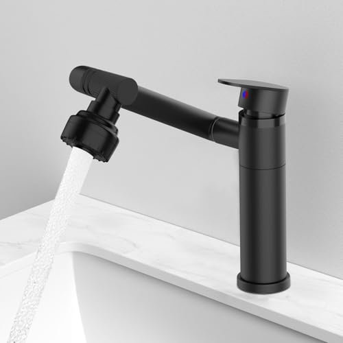Rubinetto Lavello Cucina, Rubinetto da Cucina in Acciaio Inox con 2 Modalità, Miscelatore Monocomando Girevole a 360° Rubinetti Acqua Calda e Fredda Adatto per Lavello della Cucina e Bagno(Nero)