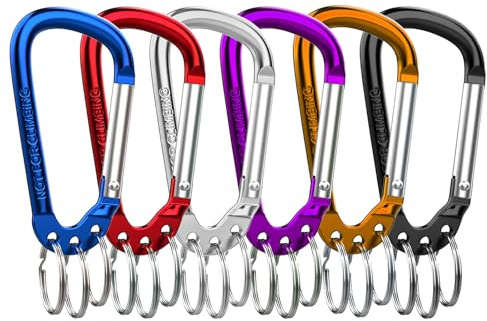 XIECHANEE 6 Pack D-Shape Aluminum Alloy Carabiner Clip Keychain with 3 Key Rings - Lightweight, Durable & Multifunctional Hook for Keys, Bags, Outdoor Gear