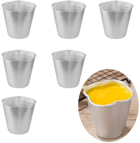 QJFCare 6 Pcs Popover Pan, Aluminium Pudding Tin Cup Baking Maker, Individual Muffin Chocolate Molten Brownie Tumbler Raspberry Souffle Cupcake Pudding Mould - Five-Petaled Flower Shape 3x 2.4