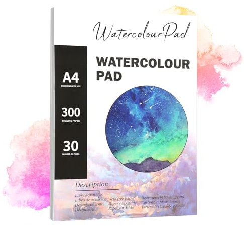 Aquarellblock A4 300g/m² – 30 Blatt Aquarellpapier, Hochwertiges Watercolor Paper & Malpapier für Aquarellfarben, Wasserfarbebuch für Anfänger, Studenten & Künstler