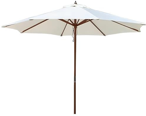 Weißer Strandschirm 270 cm Gartenschirm Aus Holz Sonnenschirm Terrassenschirm Schirmdach Im Freien