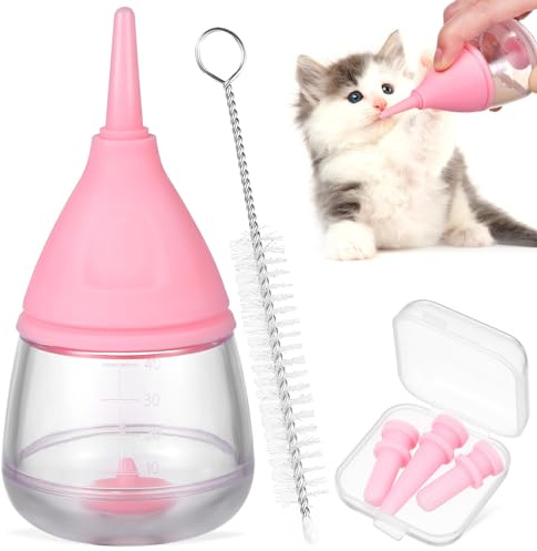 JUMPLAWN Puppy Nursing Bottle Set Nipples Kit for Newborn Pets Includes Cleaning Brush to Clean Feeding Bottles for Kittens and Puppies