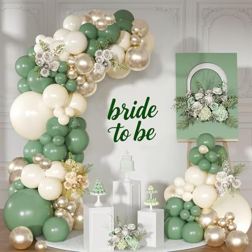 Kit de arco de globos verde salvia, 115 guirnaldas de oliva con globos de oro champán marfil, globos verdes y dorados para cumpleaños, baby shower, boda, revelación de género, decoraciones de fiesta