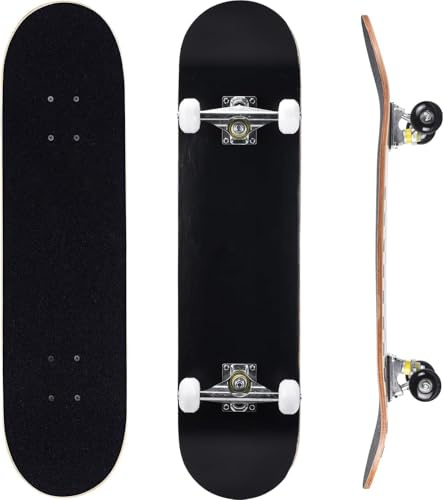 ERNAN Skateboard,80 * 20cm pour Adulte/Enfant Fille/Garçon Débutant.Plateau 7 Plis érable Alpin,Roulement ABEC-7,T-Tool Inclus,Skateboard Enfants (Black C1)
