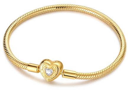 925 Sterling Silber Charm Armband für Frauen - Herzverschluss Schlangenkette Schmuck für Pandora Charms, zeitloses Geschenk für sie