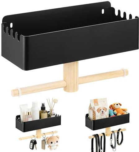 Hundegarderobe mit Ablage, Mehrzweck Platzsparend Hundeleinen Halterung Wand, Schlüsselhalter Wand, Stabile und Langlebige Garderobe Hund für Flur, Eingangsbereich (Schwarz)
