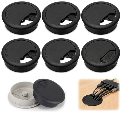 BRIOTA 6PCS 80mm Desk Grommet, Desk Cable Grommet for Office | Desk Hole Cover, Wire Organizer Caps, Round Desktop Cable Manager for Hiding Data Cords in Desks, TV Stands, Tabletops, Black