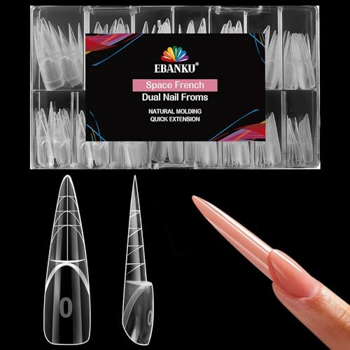 EBANKU 150PCS Reverse French Poppit Ongle Kit, French Nail Dual Form Capsules Popits Ongle Nail d'extension Kit pour Extension Rapide des Ongles pour Manucure Française(Amande)