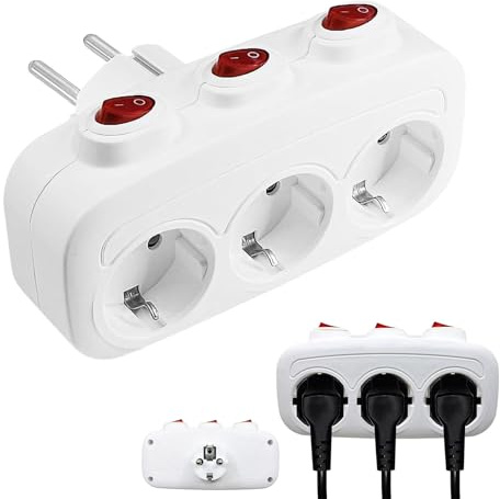 Multiprise Murale 3 Prises, Prise Multiple avec 3 Interrupteur Individuel, Electrique Prise Horizontale Multiprise avec Protection Contre Les Surcharges, Idéal pour Chambre Bureau Domicile