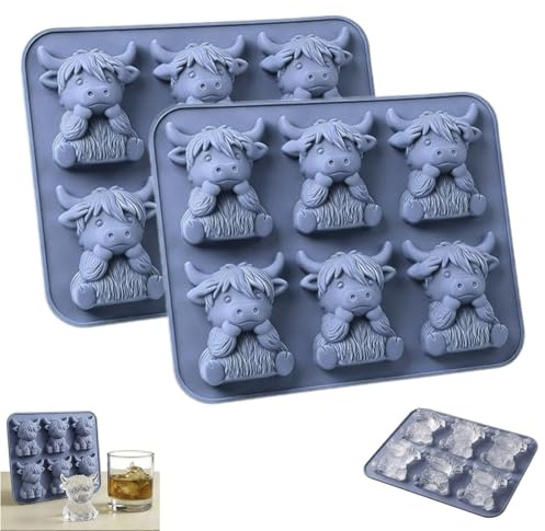 2 Stück Mini Hochlandkuh Eiswürfelform, Niedliche 3D Hochlandrind Eiswürfelform, 6 Loch Tierform Eiswürfelbehälter, Leicht Zu Lösen Hochlandrind Silikonform, Für Cocktails, Schokolade, Bonbons