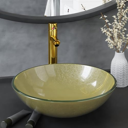 Lumanois Lavabo de baño Grifo&desagüe de Empuje Vidrio Templado Dorado,Lavabos y fregaderos,Lavabos,8.18kg-3098461