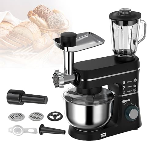 Stå Mixer för Tunga Degar 1400W Mixer med Köttkvarn Blender och Visp Högkapacitet 10L Skål för Bakning och Smothies(Black)