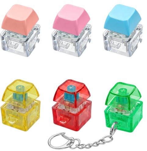 RAHHLIZS 6pcs Keyboard Fidget Keychain, Silent LED-Free Fidget Clicker, Clickers Fidget Stress Relief Toy ,Silent Single-Key Decompression Toy in Transparent & Macaron Colors for Teen & Adults
