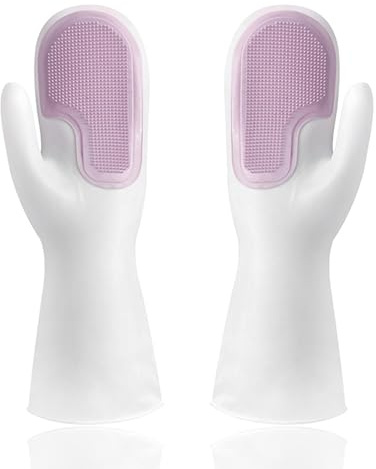 Yosoo Health Gear Rengöringsborste Diskhandskar PVC Förtjockade Diskhandskar 12,2 X 5,5 Tum Täta Borst Värmeisolering Rik Lödder för Kök Hushållsarbete Rengöring (Enkelborste lila)