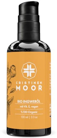 Cristinen Moor BIO Ingweröl, intensiv 100 ml, Ingwerextrakt in Bio-Mandelöl + Vitamin E, zertifizierte Naturkosmetik, vegan, Körperpflegeöl, Saunaöl