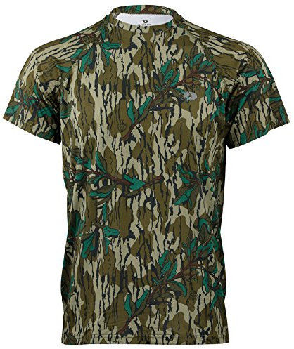 Mossy Oak Herren Camo Mens Hunting Shirt Short Sleeve Stretch Hemd, Greenleaf, L