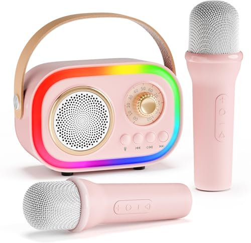 Macchina per karaoke di aggiornamento con 2 microfono karaoke per bambini adulti, microfono karaoke bambini con 5 LED e 12 effetti vocali, regalo di compleanno di Natale giocattolo per ragazze 3-18