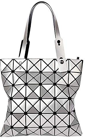 whatUneed Sacs à Main Pour Femmes, Sac à bandoulière lumineux géométrique, pliable en cuir PVC Shard Lattice Tote Bag Sac à provisions
