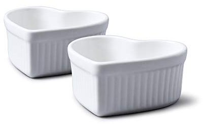 WM Bartleet & Sons 1750 TSET36 Set of 2 Traditional Porcelain Heart Ramekins 9x9x4cm– White