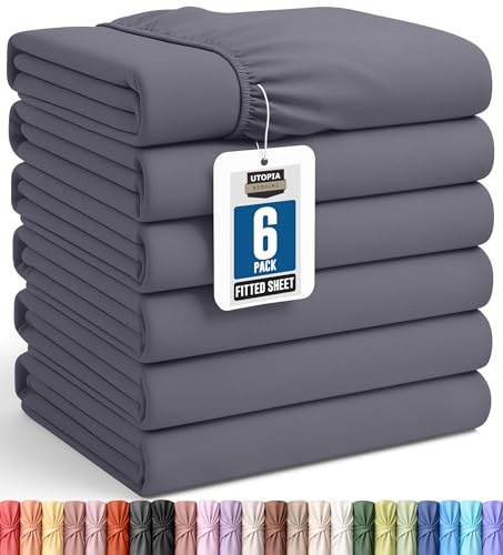 Utopia Bedding Spannbettlaken für Queensize-Betten – Großpackung mit 6 Bettlaken – weiche gebürstete Mikrofaser – Tiefe Taschen – schrumpffrei und lichtbeständig – pflegeleicht (grau)
