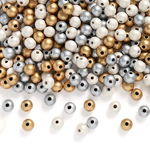 DAHI Perlen 450stk holzperlen perlen mit Loch gold silber weiß bastelnperlen für DIY Schmuck Herstellung 3 farben | bastelnperlen für DIY Schmuck Herstellung 3 farbe