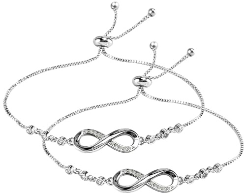 SwirlColor 2Pcs Infinity Bracelets Silver Adjustable Tennis Bracelet for Women, Perfect Jewelry Gift for Wife Mother Girlfriend Best Friend with Gift Box