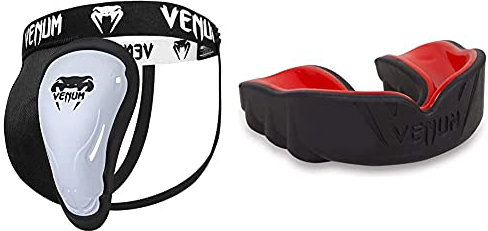 Venum Erwachsene Tiefschutz Challenger, EU-VENUM-1062, Schwarz, M & Erwachsene Zahnschutz Challenger Schwarz/Rot, One Size