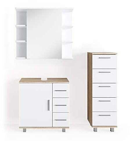 Vicco Badmöbel-Set Sonoma Ilias, bestehend aus Bad Spiegelschrank, Waschbeckenunterschrank, Midischrank - mit Fächern für Flexible Aufbewahrung