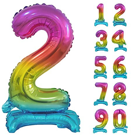GoDan Beauty&Charm Riesige Luftballons Zahlen 0-9 zum Aufstellen auf dem Tisch 74 cm Folienballon Geburtstagsluftballons Zimmer und Raumdekoration beim Geburtstag Jubiläum (Zahl 2 Regenbogen)