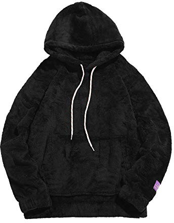 ZAFUL - Felpa con cappuccio da uomo in tessuto peluche, con tasca a marsupio, soffice, per autunno e inverno, Nero , S