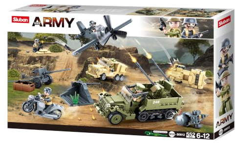 Sluban Klemmbausteine SL95682, WWII - Kampffahrzeuge Set (552 Teile) [M38-B0812], Spielset, Klemmbausteine, Soldaten, mit Spielfigur, Army WWII, bunt