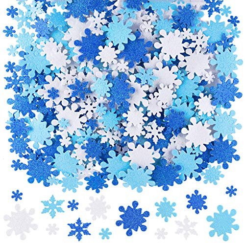 CHRORINE 300 Stück Schaum Schneeflocke Aufkleber Selbstklebende Glitter Schneeflocke Aufkleber Abziehbilder für Weihnachtsfeier Dekoration