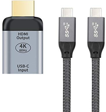 Cablecc - Adaptateur avec câble USB-C 10Gbit/s de 100 W femelle vers port HDMI HDTV à résolution 4K 60 Hz 1080p pour tablette, téléphone et ordinateur portable